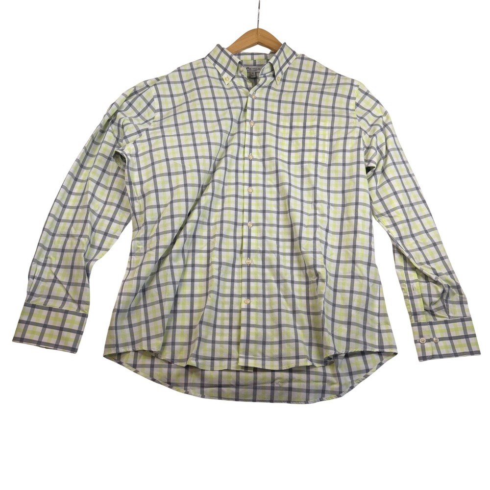 Peter Millar Summer Comfort XL Plaid Button Down Shirt Lime Green Navy Blue